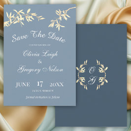 Tijdloze bloemensymfonie in blauw save the date
