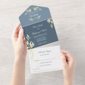 Tijdloze bloemensymfonie in blauwe bruiloft all in one uitnodiging (Afscheurbaar)