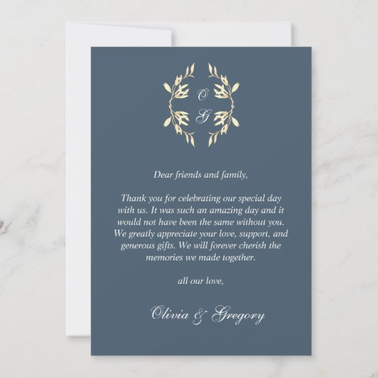 Tijdloze bloemensymfonie in blauwe bruiloft bedankkaart (Achterkant)