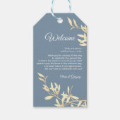 Tijdloze bloemensymfonie in blauwe bruiloft cadeaulabel (Voorkant)