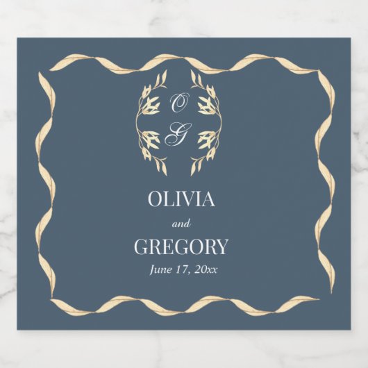 Tijdloze bloemensymfonie in blauwe bruiloft sparkling wijnetiket (Enkel label)