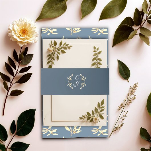 Tijdloze bloemensymfonie in blauwe bruiloft uitnodigingen wikkel