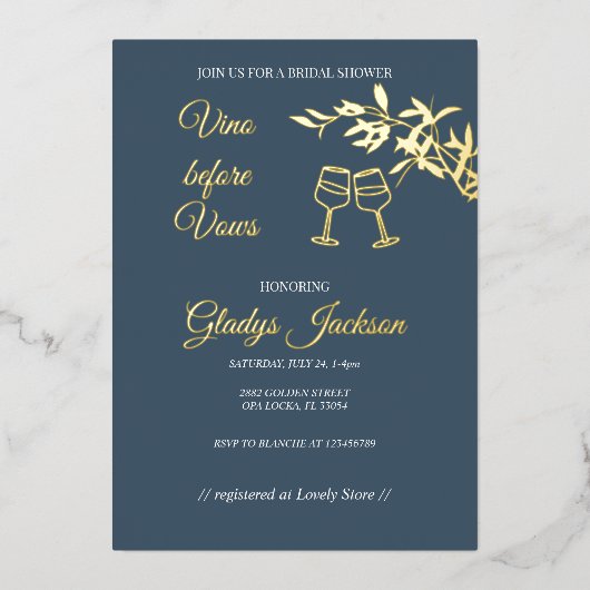 Tijdloze bloemensymfonie Vino voor geloften Folie Uitnodiging (Voorkant)