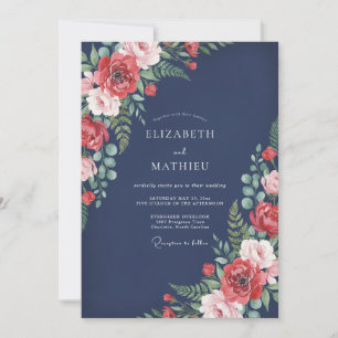 Tijdloze bloemige Navy Blue bruiloft Kaart