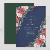 Tijdloze bloemige Navy Blue bruiloft Kaart (Voorkant / Achterkant)