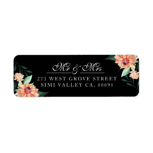 Tijdloze Bloom Mr & Mrs Waterverf Bloemenbruiloft Etiket (Voorkant)