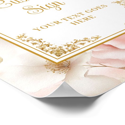 Tijdloze blos bloemen & goud elegant custom sign poster (Hoek)