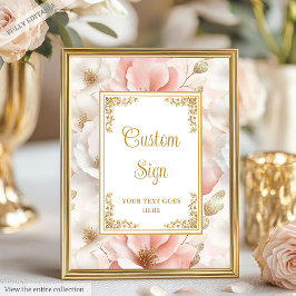 Tijdloze blos bloemen & goud elegant custom sign poster