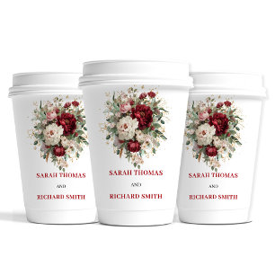 Tijdloze Blush Bourgondië Bloemige Trouw Cups Papieren Bekers