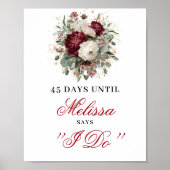 Tijdloze Blush Bourgondië Countdown Bruidsbord Poster (Voorkant)