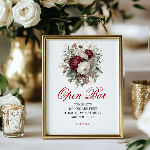 Tijdloze Blush Bourgondië Open Bar Huwelijksbord Poster