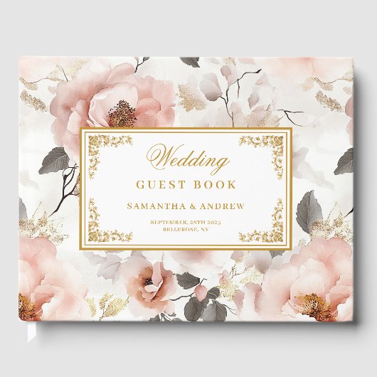 Tijdloze Blush Gold Waterverf bruiloft gastenboek (Voorkant)