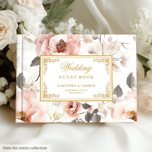 Tijdloze Blush Gold Waterverf bruiloft gastenboek