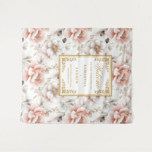 Tijdloze Blush Gold Waterverf Trouwtapijt Wandkleed (Voorkant (horizontaal))