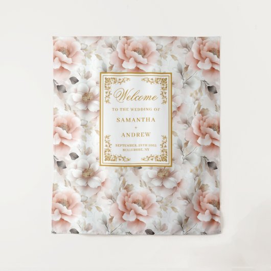 Tijdloze Blush Gold Waterverf Trouwtapijt Wandkleed (Voorkant)