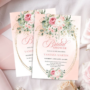 Tijdloze Blush Roze Rozen Bruidsfeest Uitnodiging