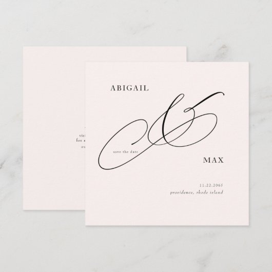 Tijdloze Blush Vierkante Bruiloft Save the Date (Voorkant / Achterkant)