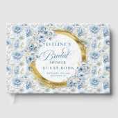 Tijdloze Boho Bleekblauwe Gouden Bloemrijke Bruids Gastenboek (Voorkant)