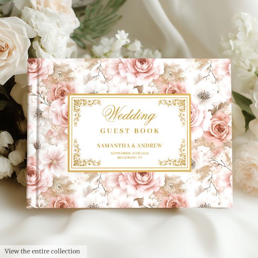 Tijdloze boho blush gouden bruiloft gastenboek