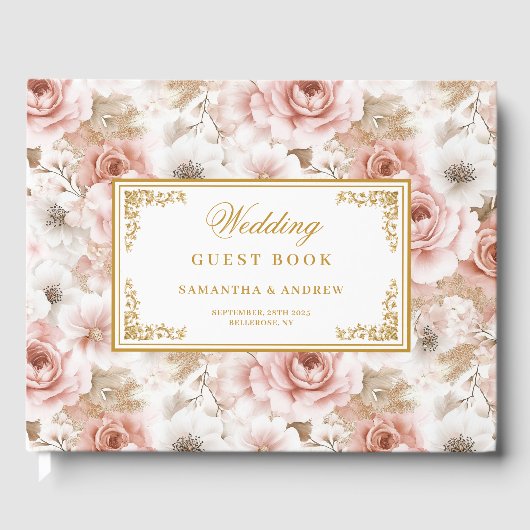Tijdloze boho blush gouden bruiloft gastenboek (Voorkant)