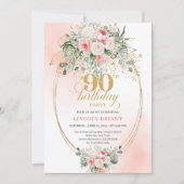 Tijdloze Boho Blush Rozen Goud 90ste Verjaardag Kaart (Voorkant)