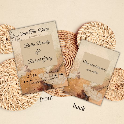 Tijdloze Boho Brown bruiloft uitnodiging