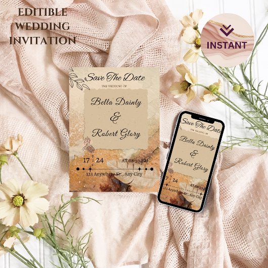 Tijdloze Boho Brown bruiloft uitnodiging