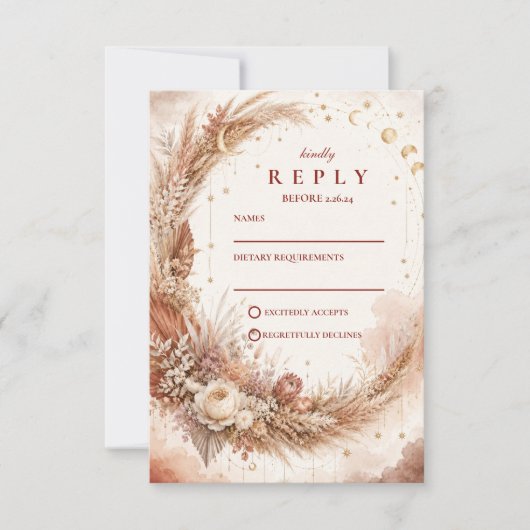 Tijdloze Boho Hemelse Bruiloft RSVP Kaartje (Voorkant)