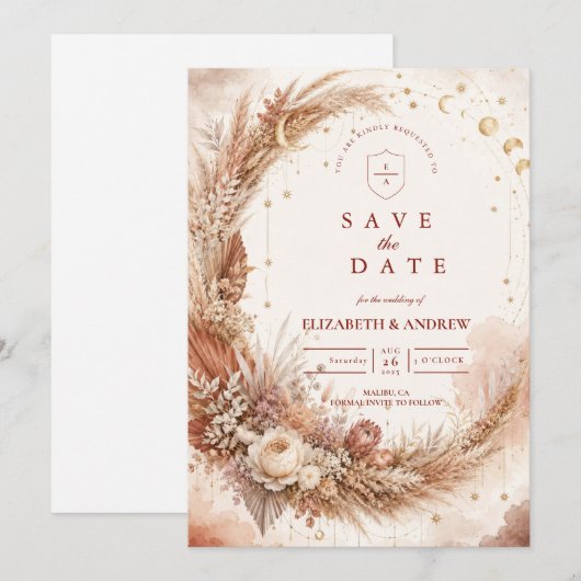 Tijdloze Boho Hemelse Bruiloft Save The Date (Voorkant / Achterkant)