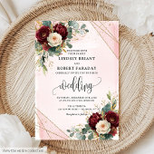 Tijdloze Boho Maroon Gold Blush Rozen bruiloft Kaart