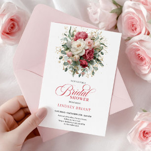Tijdloze Boho Robijnrode Blush Gouden Bruiloftsbor Kaart