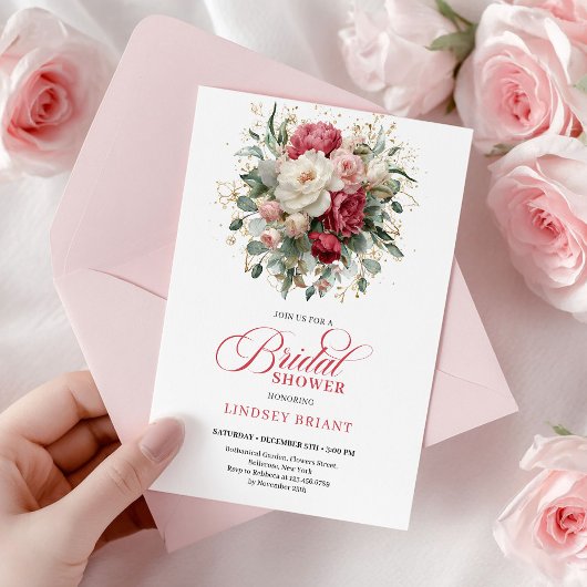 Tijdloze Boho Robijnrode Blush Gouden Bruiloftsbor Kaart