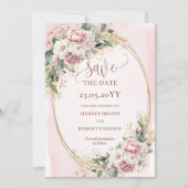 Tijdloze Boho Roze Gouden Groene Save The Date (Voorkant)