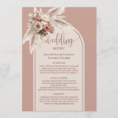 Tijdloze Boho Stof Roze Pampas Bloemige Bruiloft Menu (Voorkant)