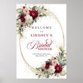 Tijdloze bordeauxrode witte bloem bruidsdouche sig poster (Voorkant)