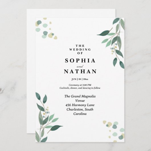 Tijdloze Botanische Huwelijksuitnodiging Classic Kaart (Voorkant / Achterkant)