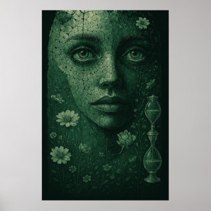 Tijdloze Botanische Zandloper op Donkergroen Canva Poster