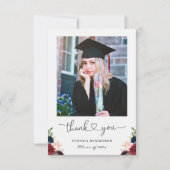 Tijdloze Bourgogne Bloemen Afstuderen Foto Bedankkaart (Voorkant)