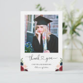 Tijdloze Bourgogne Bloemen Afstuderen Foto Bedankkaart (Staand voorkant)