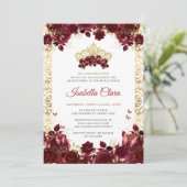 Tijdloze Bourgogne Bloemen Gouden Boog Quinceanera Kaart (Staand voorkant)