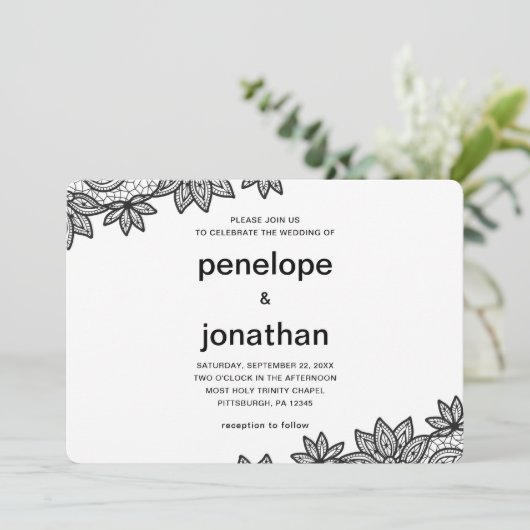 Tijdloze bruiloft kant look kaart (Staand voorkant)