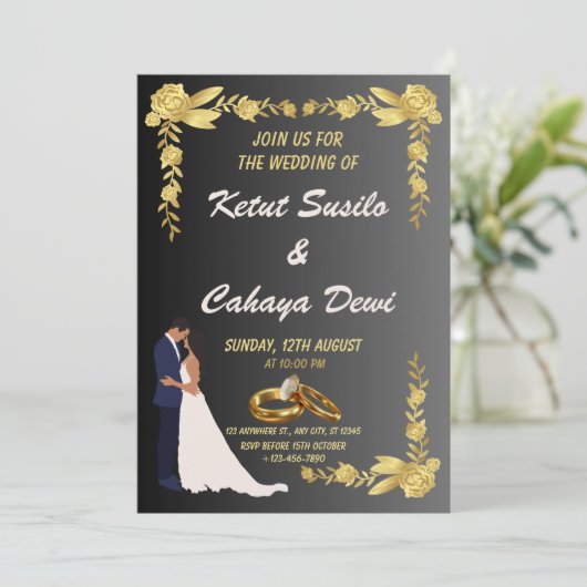 Tijdloze bruiloft met bruid en bruidegom kaart (Staand voorkant)