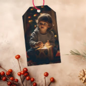 Tijdloze bruinachtige beige kerstfoto cadeau Label Cadeaulabel