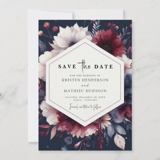 Tijdloze Chic Bourgondische bruiloft Save The Date (Voorkant)