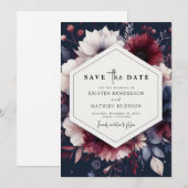 Tijdloze Chic Bourgondische bruiloft Save The Date (Voorkant / Achterkant)
