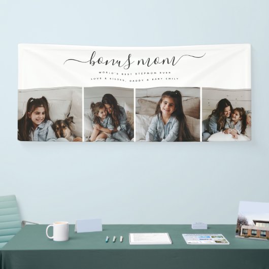 Tijdloze Chic Love Script Witte Foto Moederdag Spandoek (Beurs)