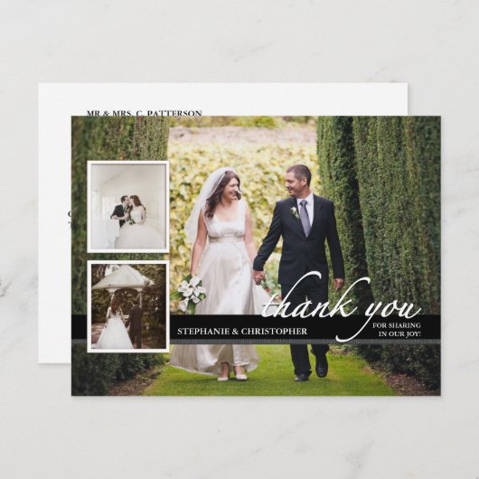 Tijdloze Chic Three foto bruiloft Dank u Briefkaart (Voorkant / Achterkant)