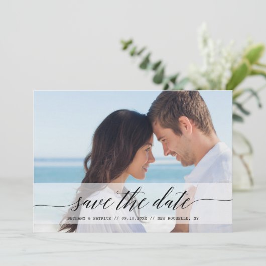 Tijdloze chique bewaar de datum foto aankondiging (Staand voorkant)