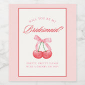 Tijdloze Coquette Bow Cherry Bruidsmeisje Voorstel Wijn Etiket (Enkel label)