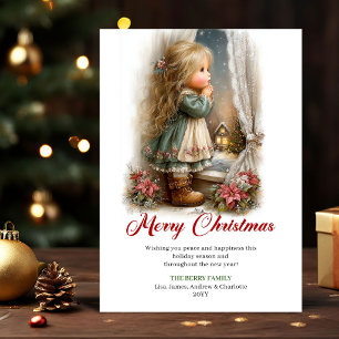 Tijdloze Cute Kleine Meis Winter Scene Groetkaart Feestdagenkaart